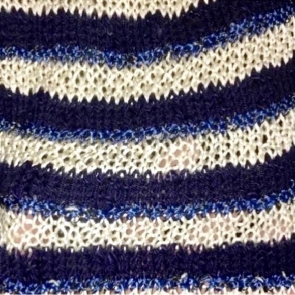 Sweater Vest V-Neck Navy Cream Light Blue Sparkly Striped Crochet Knit Size M - Picture 10 of 16